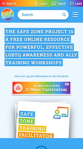 The Safe Zone Project 2.0 Website Mobile View